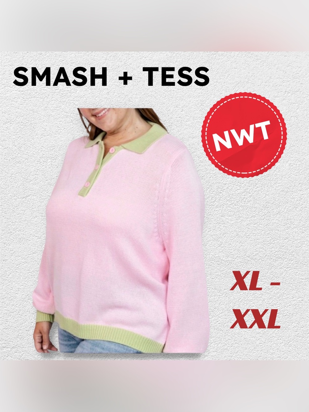 🇨🇦🆕NWT SMASH + TESS |XL/2X| Cameron pink green Colorblock Light Knit sweater